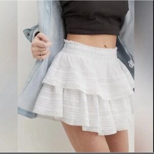 Aerie Skirt Women's Medium Rock N Ruffle Tiered Mini White Crochet Lace